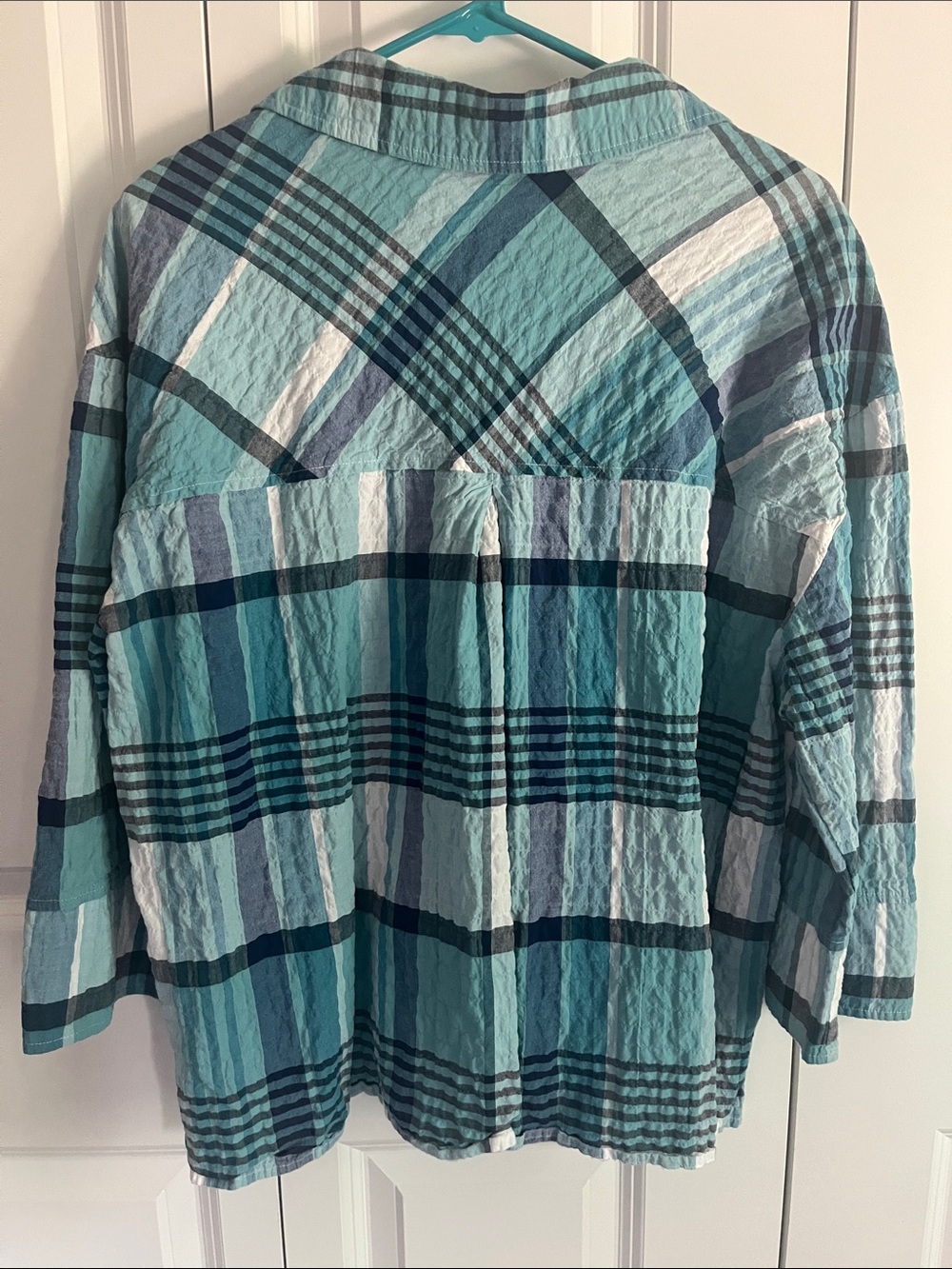 Habitat 3/4 Sleeve Mixed Print Stir it up Plaid Top, Size Medium - Picture 8 of 8